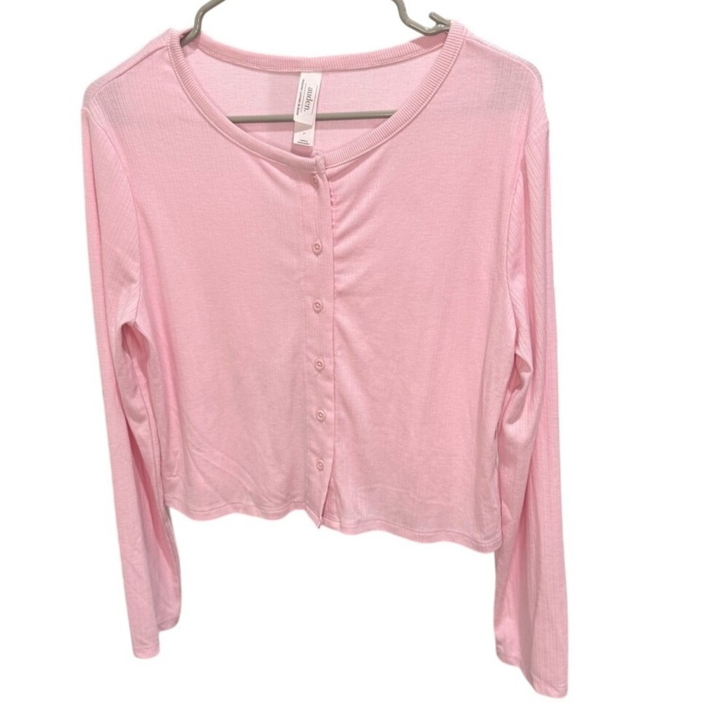 Auden Pink Ribbed Long Sleeve Button Down Sleep Cardigan Top Large
